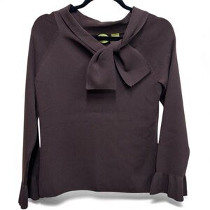 Prime Bella Elegant Brown Women's Blouse with Bow Accent                 Size M